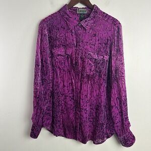 2OH Threads Button Up Top Sz L Silk Blend‎ Velvet Burn-Out Purple. Whimsigoth